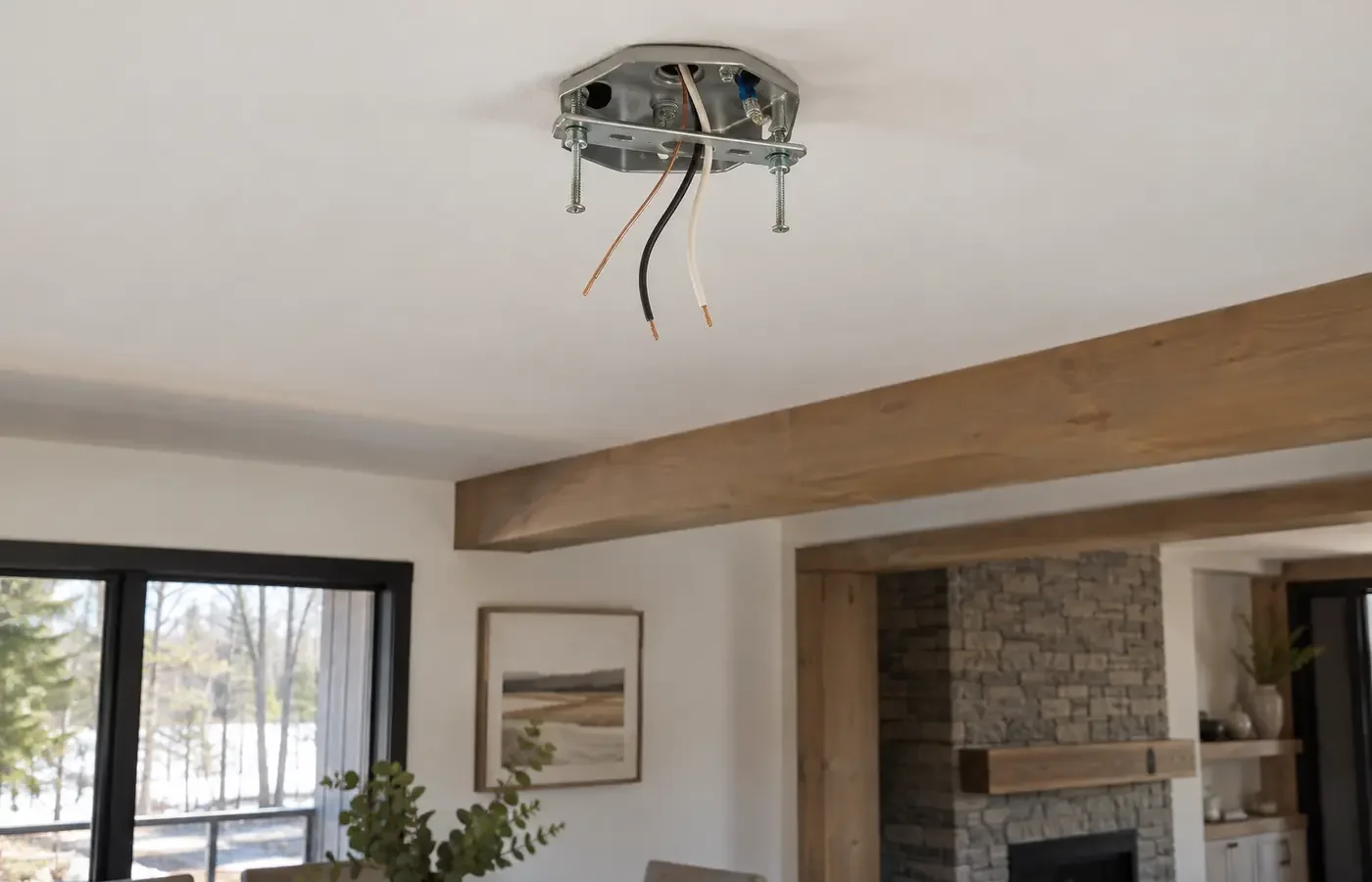 Ceiling outlet box and fixture mounting hardware