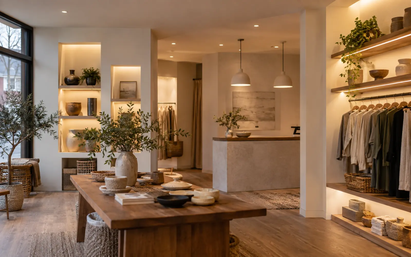 Recessed and display lighting in a small business interior