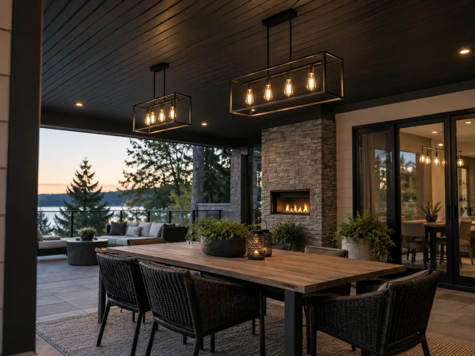 Black recessed-light trims set into a dark ceiling.