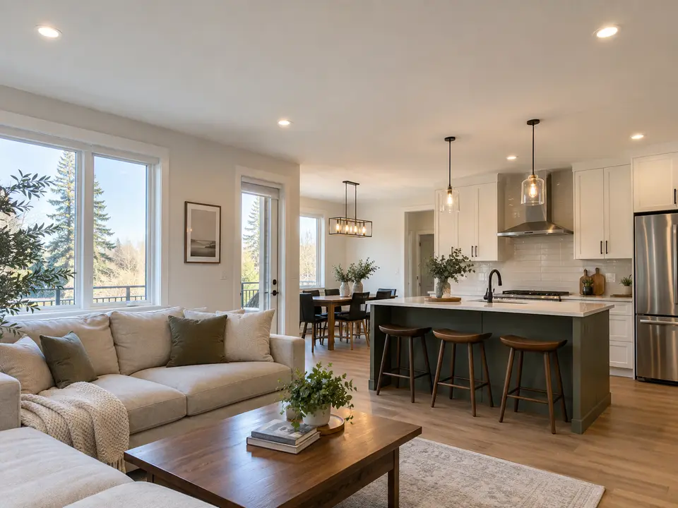 Recessed ceiling lights across a finished interior