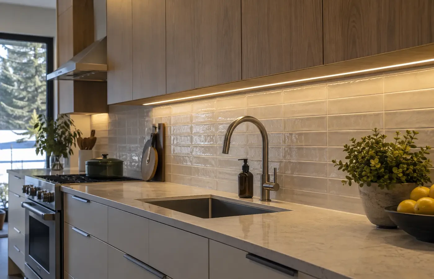 Concealed lighting beneath kitchen cabinets