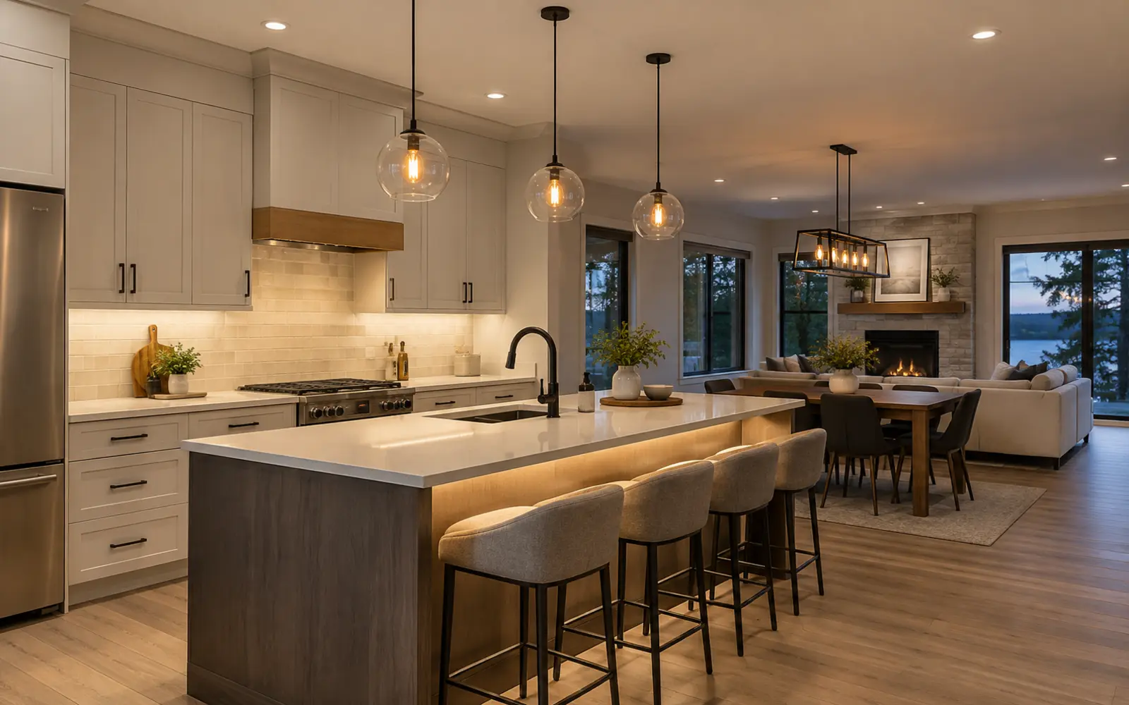 Recessed, pendant and counter lighting in a finished home