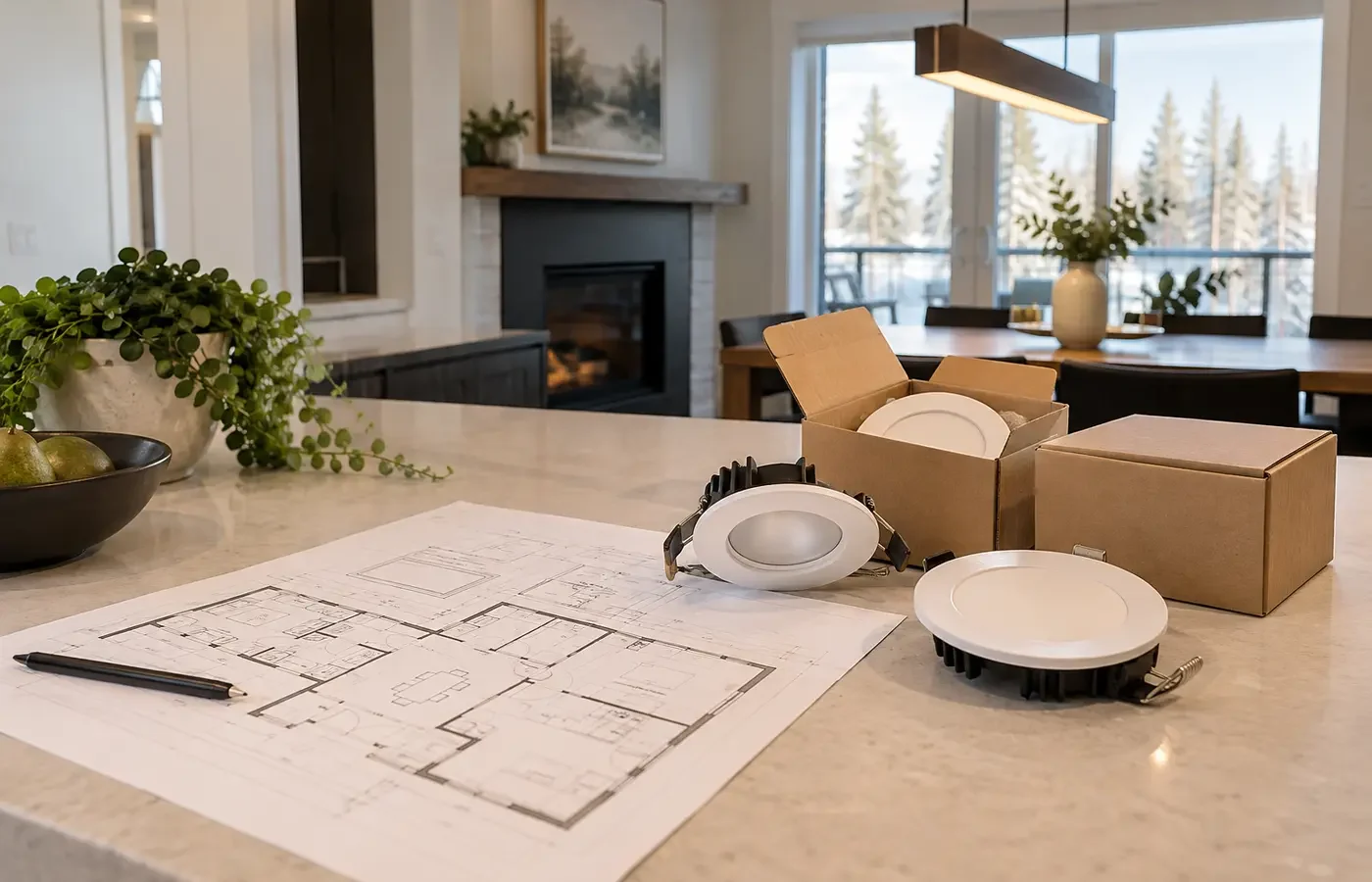 Room plan beside recessed-light product information