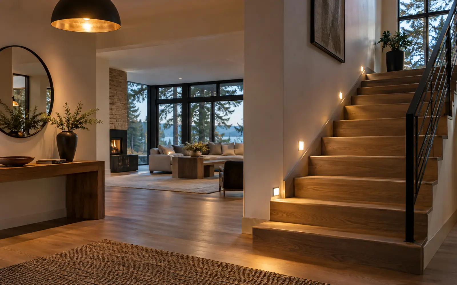 Warm architectural lighting in a finished home