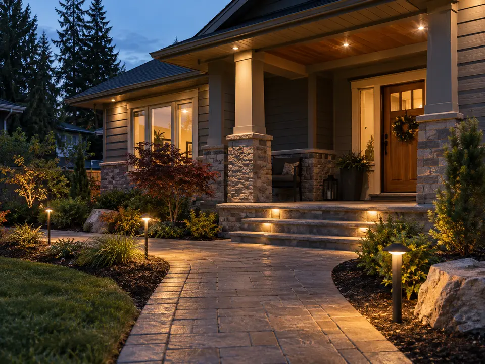 Path, porch and eave lighting around a home