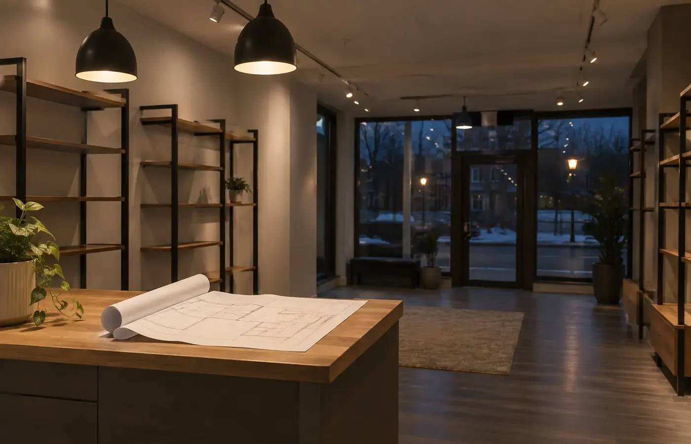 Lighting plan inside an empty retail unit